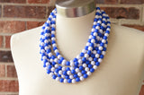 Blue White Acrylic Lucite Bead Chunky Multi Strand Statement Necklace - Alana