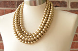 Gold Matte Acrylic Big Bead Chunky Lucite Statement Necklace - Alana