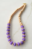 Purple Gold Faceted Jade Statement Long Bead Chunky Necklace - Bambina