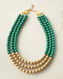 Dark Green Gold Acrylic Bead Multi Strand Color Block Statement Necklace - Renee