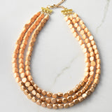 Yellow Pink Gold Wood Beaded Chunky Statement Necklace - Lisa