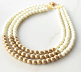 Ivory Gold Acrylic Bead Multi Strand Color Block Statement Necklace - Renee