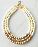 Ivory Gold Acrylic Bead Multi Strand Color Block Statement Necklace - Renee
