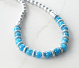 Blue Silver Statement Long Bead Chunky Jade Necklace - Mollie