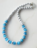 Blue Silver Statement Long Bead Chunky Jade Necklace - Mollie