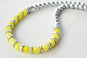 Yellow Silver Statement Long Bead Chunky Jade Necklace - Mollie