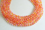 Pink Orange Crystal Faceted Beaded Glass Multi Strand Statement Necklace - Rebecca