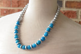 Blue Silver Statement Long Bead Chunky Jade Necklace - Mollie