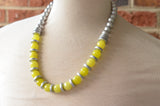 Yellow Silver Statement Long Bead Chunky Jade Necklace - Mollie