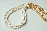 White Gold Long Wood Beaded Multi Strand Statement Necklace - Jenna