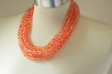 Pink Orange Crystal Faceted Beaded Glass Multi Strand Statement Necklace - Rebecca