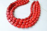 Cherry Red Lucite Acrylic Bead Chunky Statement Necklace Jewelry Women - Leslie
