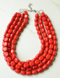 Cherry Red Lucite Acrylic Bead Chunky Statement Necklace Jewelry Women - Leslie