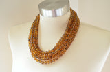 Brown Black Tortoise Shell Faceted Beaded Multi Strand Chunky Statement Necklace - Rebecca