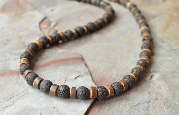 Mens Beaded Necklaces Made of Black Honey and Lemon Amber.