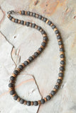 Mens Wood Lava Rock Brown Black Beaded Long Short Necklace - Mac