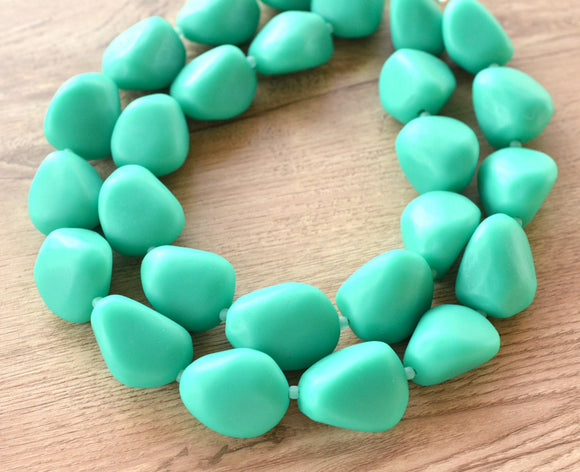 Green Seafoam Turquoise Matte Resin Bead Multi Strand Statement Necklace - Nikki