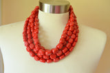 Cherry Red Lucite Acrylic Bead Chunky Statement Necklace Jewelry Women - Leslie