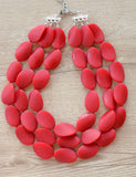 Red Matte Resin Beaded Chunky Multi Strand Statement Necklace - Morgan