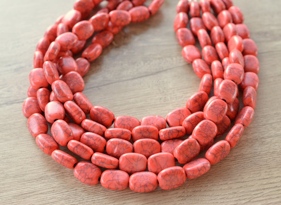 Pink Black Faux Howlite Lucite Beaded Multi Strand Chunky Statement Necklace - Lauren
