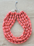 Pink Black Faux Howlite Lucite Beaded Multi Strand Chunky Statement Necklace - Lauren