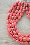 Pink Black Faux Howlite Lucite Beaded Multi Strand Chunky Statement Necklace - Lauren