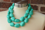 Green Seafoam Turquoise Matte Resin Bead Multi Strand Statement Necklace - Nikki