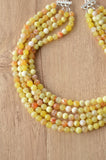 Yellow White Statement Beaded Chunky Faceted Stone Necklace - Tara