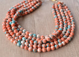 Orange Blue Jade Beaded Chunky Multi Strand Statement Necklace - Alana