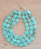 Turquoise Statement Acrylic Bead Lucite Chunky Multi Strand Necklace - Charlotte