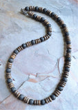 Mens Black Brown Wood Lava Rock Beaded Surfer Long Short Necklace