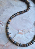 Mens Black Brown Wood Lava Rock Beaded Surfer Long Short Necklace