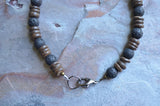 Mens Black Brown Wood Lava Rock Beaded Surfer Long Short Necklace