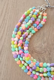 Pastel Heart Acrylic Bead Multi Strand Valentines Statement Necklace