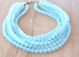 Light Blue Faceted Lucite Acrylic Bead Chunky Statement Necklace - Angelina