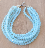 Light Blue Faceted Lucite Acrylic Bead Chunky Statement Necklace - Evelyn