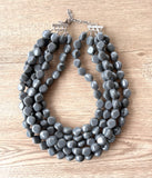 Gray Lucite Acrylic Beaded Chunky Multi Strand Statement Necklace - Julianna