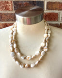 Cream Brown Acrylic Beaded Multi Strand Statement Necklace - Missy