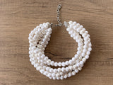 White Pearl Acrylic Choker Beaded Lucite Chunky Multi Strand Statement Necklace - Alana