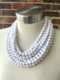 White Acrylic Lucite Bead Chunky Multi Strand Statement Necklace - Alana