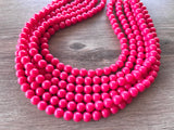 Pink Acrylic Lucite Bead Chunky Multi Strand Statement Necklace - Alana