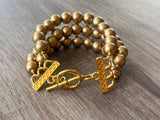Gold Matte Acrylic Beaded Womens Bracelet - Alana
