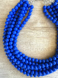 Cobalt Blue Acrylic Lucite Bead Chunky Multi Strand Statement Necklace - Alana