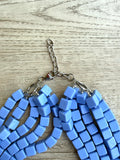 Periwinkle Blue Cube Beaded Multi Strand Statement Necklace - Cubist