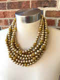 Gold Rhinestone Matte Beaded Acrylic Chunky Statement Necklace - Emma