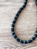 Black Wood Turquoise Beaded Mens Surfer Long Necklace - Dennis