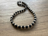 Mens Black White Lava Rock Gemstone Beaded Necklace - Mack