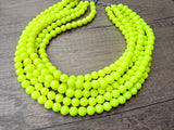 Neon Yellow Acrylic Lucite Bead Chunky Multi Strand Statement Necklace - Alana