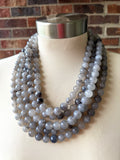 Gray White Acrylic Lucite Big Bead Chunky Multi Strand Necklace - Alana