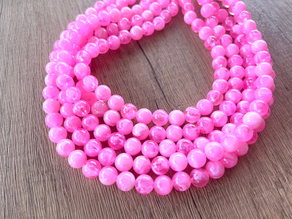 Pink White Acrylic Lucite Big Bead Chunky Multi Strand Necklace - Alana
